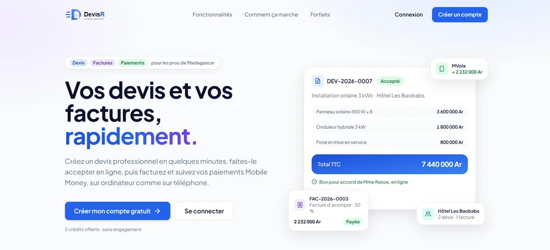 Capture d'écran du site DevisR