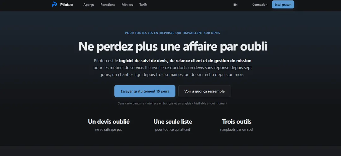 Capture d'écran du site Piloteo
